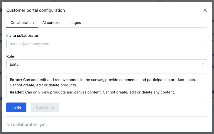 Team collaboration invite modal
