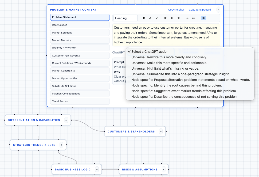 Strategy canvas workspace view